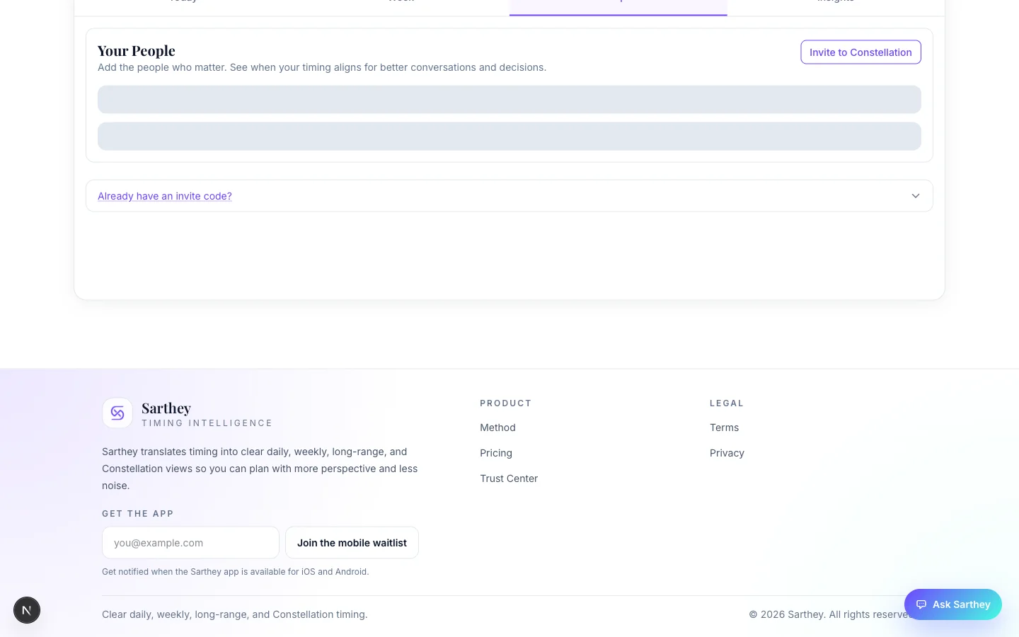 People tab with constellation members and relationship timing